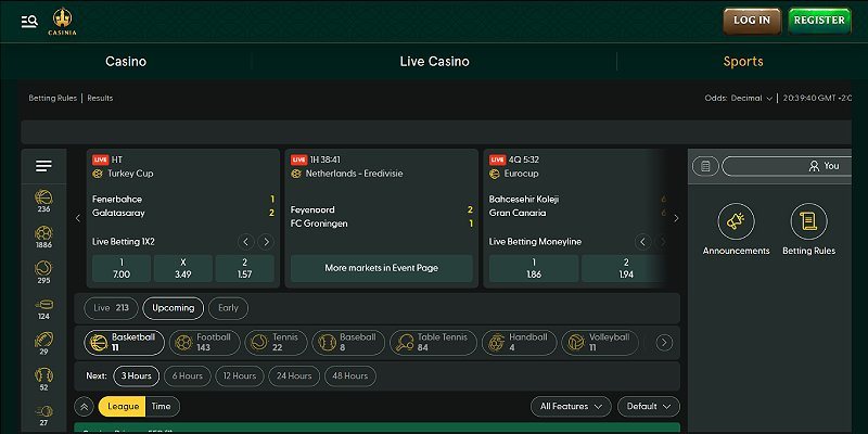Casinia – skärmdump av casinot